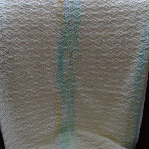 Yellow With Green Stripe Hand Knitted Crochet Baby Blanket